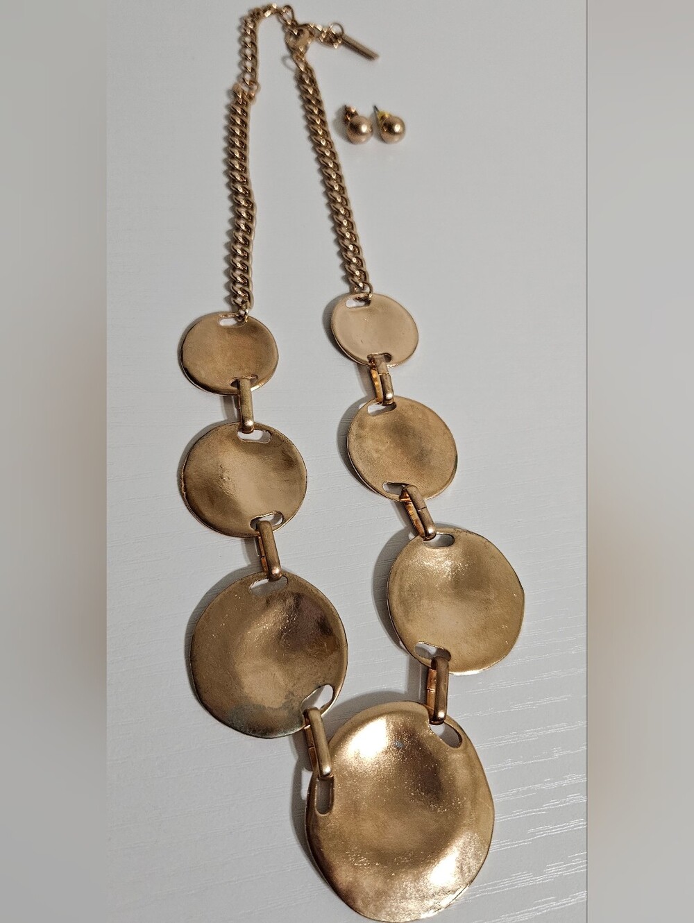 Mika Gold Hammered Disc Statement Necklace with Matching Studs